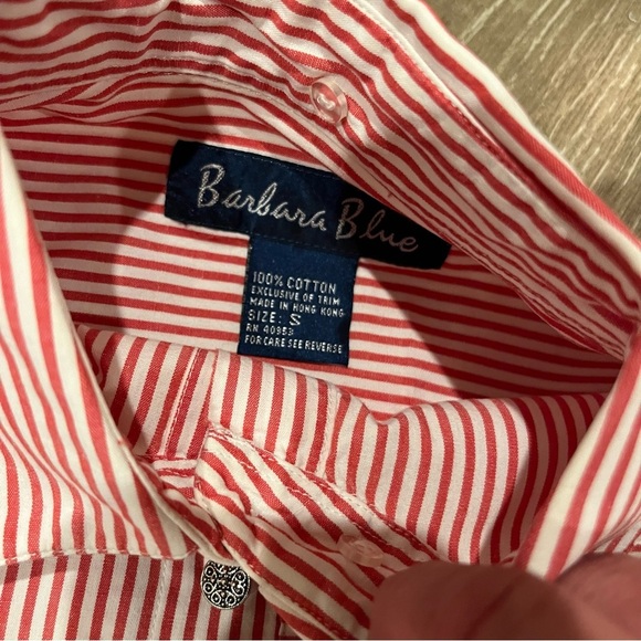 vintage barbara blue red and white striped womens button down shirt Size… - Picture 3 of 7